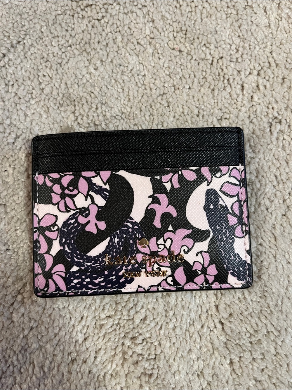 kate spade Black and Pink Floral Snake Card Holder